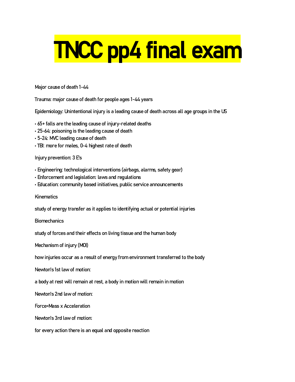 Preview image for TNCC pp4 final exam
